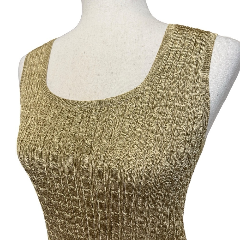 Lauren Ralph Lauren Metallic Cable Knit Tank Top. Gold Size Small Petite #1347 - Picture 4 of 6